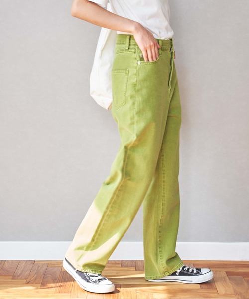 WEGO（ウィゴー）の「WEGO/【マルチサイズ】ハイウエストストレートパンツ（デニムパンツ・レディース・インディゴブルー/ホワイト系その他/グリーン系その他/ダークインディゴブルー/ブラウン/ピンク/ブラック系その他/ライトインディゴブルー/ベージュ/カーキ/ブラウン系その他/グリーン/レッド/ブラック/ケリー/ピンク系その他・SMALL/LARGE/X-SMALL/MEDIUM/MEDIUM/TALL）」の9枚目の写真