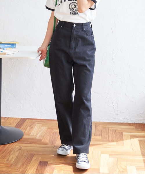 WEGO（ウィゴー）の「WEGO/【マルチサイズ】ハイウエストストレートパンツ（デニムパンツ・レディース・インディゴブルー/ホワイト系その他/グリーン系その他/ダークインディゴブルー/ブラウン/ピンク/ブラック系その他/ライトインディゴブルー/ベージュ/カーキ/ブラウン系その他/グリーン/レッド/ブラック/ケリー/ピンク系その他・SMALL/LARGE/X-SMALL/MEDIUM/MEDIUM/TALL）」の3枚目の写真