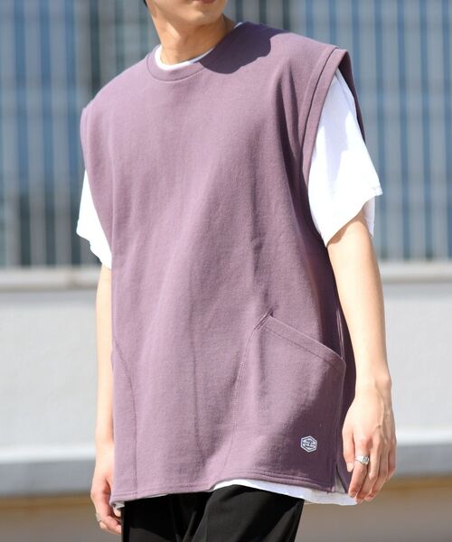 JEMORGAN(ジェーイーモーガン)の「【WEB限定/SHIPS別注】JEMORGAN: ビッグシルエット 鹿の子 ノースリーブ Tシャツ (ベスト)(Tシャツ/カットソー・メンズ・ブラック/パープル・MEDIUM/LARGE)」の2枚目の写真