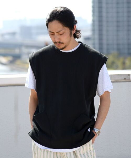 JEMORGAN(ジェーイーモーガン)の「【WEB限定/SHIPS別注】JEMORGAN: ビッグシルエット 鹿の子 ノースリーブ Tシャツ (ベスト)(Tシャツ/カットソー・メンズ・ブラック/パープル・MEDIUM/LARGE)」の1枚目の写真