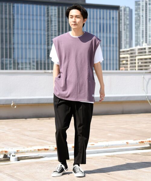 JEMORGAN(ジェーイーモーガン)の「【WEB限定/SHIPS別注】JEMORGAN: ビッグシルエット 鹿の子 ノースリーブ Tシャツ (ベスト)(Tシャツ/カットソー・メンズ・ブラック/パープル・MEDIUM/LARGE)」の5枚目の写真