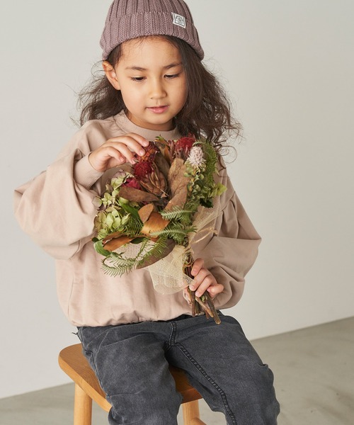 ＆yam（アンドヤム）の「プレミアムコットン バルーンスリーブプルオーバー（スウェット・キッズ・オレンジ/ブルー/パープル/グレー/ピンク/ブラック/ホワイト/ベージュ・140-150cm/130-140cm/110-120cm/120-130cm/150-160cm）」の7枚目の写真