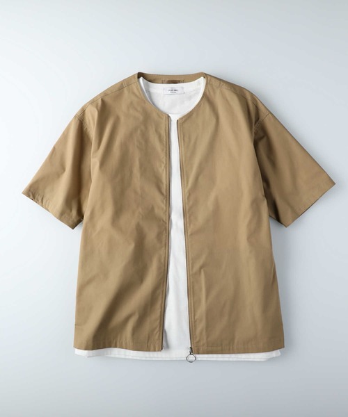 PLUS ONE（プラスワン）の「【PLUS ONE】半袖ノーカラーレイヤード（アンサンブル・メンズ・ブラック/ブルー/ベージュ・XL/L/M）」の22枚目の写真