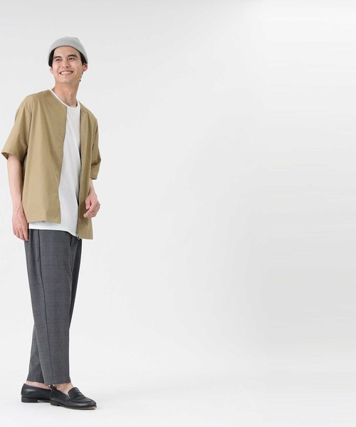 PLUS ONE（プラスワン）の「【PLUS ONE】半袖ノーカラーレイヤード（アンサンブル・メンズ・ブラック/ブルー/ベージュ・XL/L/M）」の14枚目の写真