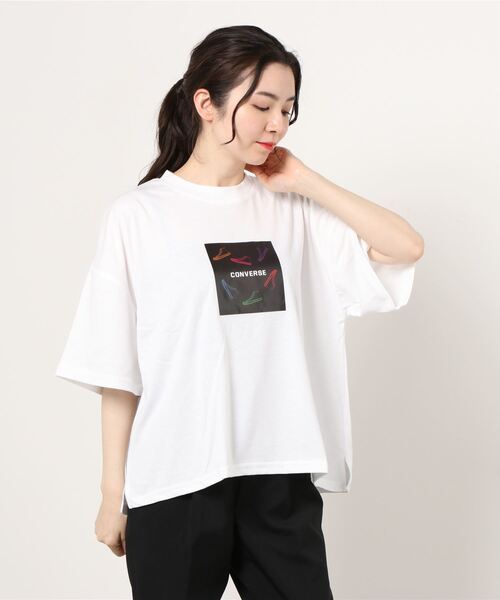 CONVERSE（コンバース）の「CONVERSE コンバース ALL STAR オールスター カラフル シューズプリント 半袖Tシャツ（Tシャツ/カットソー・レディース・ブラック/ベージュ/ホワイト・L/M）」の4枚目の写真
