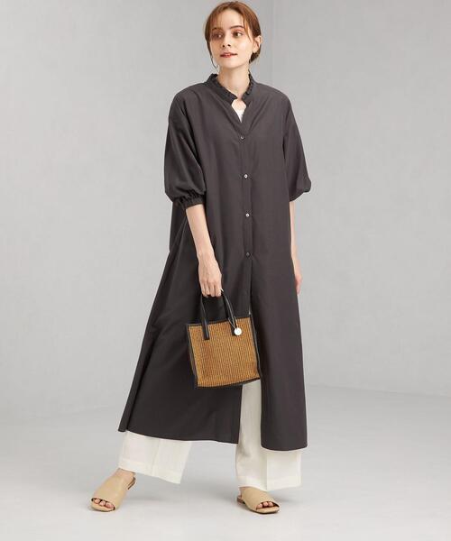 グリーンレーベルリラクシング 総柄 ロングワンピース 36 グリーン ギャザー green label relaxing / グリーンレーベル リラクシング