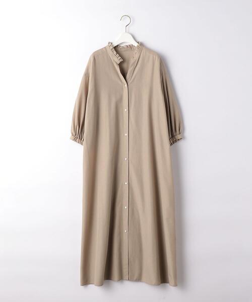 green label relaxing(グリーンレーベルリラクシング)の「FFC フリルカラー ギャザー ワンピース(ワンピース・レディース・ケリー/ダークグレー/ベージュ・FREE)」の9枚目の写真