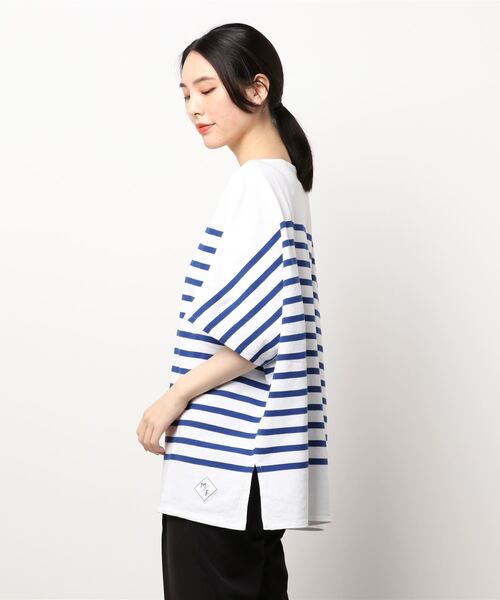 My Fav. CHILD WOMAN（マイファブチャイルドウーマン）の「【NET限定巾着バッグ付き】ラッセルパネルボーダーゆる半袖チュニック（Tシャツ/カットソー・レディース・ブルー・FREE）」の20枚目の写真