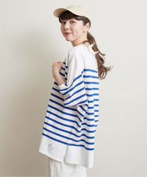 My Fav. CHILD WOMAN | 【NET限定巾着バッグ付き】ラッセルパネルボーダーゆる半袖チュニック(Tシャツ/カットソー)
