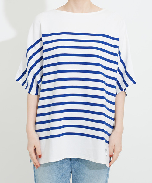 My Fav. CHILD WOMAN（マイファブチャイルドウーマン）の「【NET限定巾着バッグ付き】ラッセルパネルボーダーゆる半袖チュニック（Tシャツ/カットソー・レディース・ブルー・FREE）」の13枚目の写真