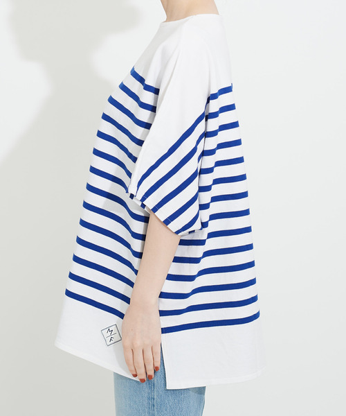 My Fav. CHILD WOMAN（マイファブチャイルドウーマン）の「【NET限定巾着バッグ付き】ラッセルパネルボーダーゆる半袖チュニック（Tシャツ/カットソー・レディース・ブルー・FREE）」の14枚目の写真