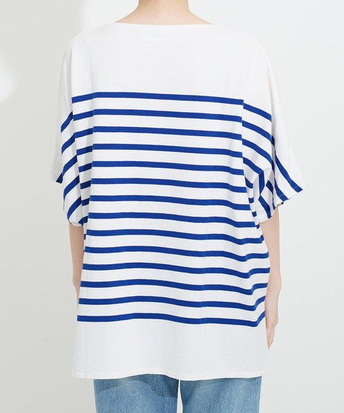 My Fav. CHILD WOMAN（マイファブチャイルドウーマン）の「【NET限定巾着バッグ付き】ラッセルパネルボーダーゆる半袖チュニック（Tシャツ/カットソー・レディース・ブルー・FREE）」の15枚目の写真