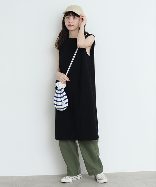 My Fav. CHILD WOMAN（マイファブチャイルドウーマン）の「【NET限定巾着バッグ付き】ラッセルパネルボーダーゆる半袖チュニック（Tシャツ/カットソー・レディース・ブルー・FREE）」の12枚目の写真