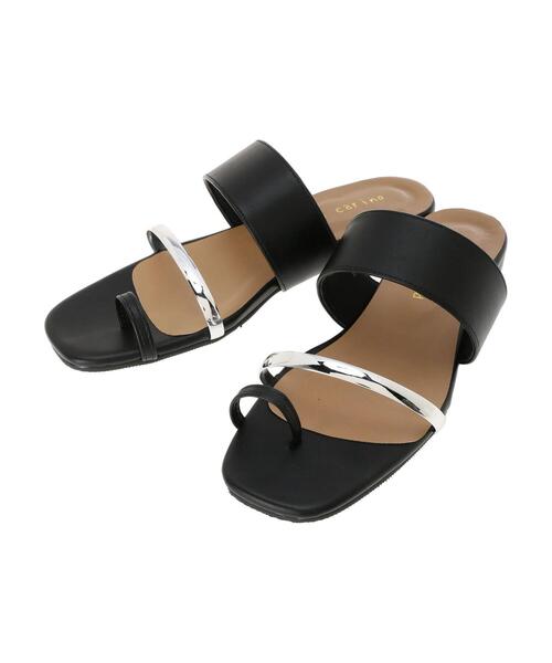 Green　Parks（グリーンパークス）の「・メタリックアクセントサンダル＊（サンダル・レディース・アイボリー/グレイッシュベージュ/ブラック/パイソン・L/M）」の11枚目の写真