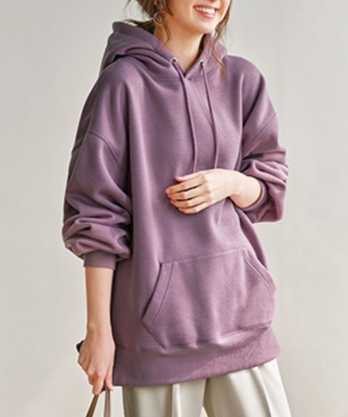 GeeRA（ジーラ）の「綿混裏起毛ビッグシルエットパーカー（パーカー・レディース・チャコール/ブラック/パープル/ベージュ/グリーン/ピンク/ダークグリーン・S/M/L/XL/XX-LARGE）」の6枚目の写真