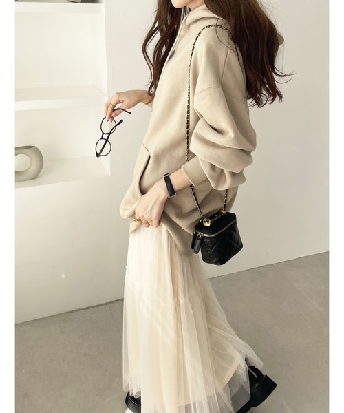 GeeRA（ジーラ）の「綿混裏起毛ビッグシルエットパーカー（パーカー・レディース・チャコール/ブラック/パープル/ベージュ/グリーン/ピンク/ダークグリーン・S/M/L/XL/XX-LARGE）」の19枚目の写真