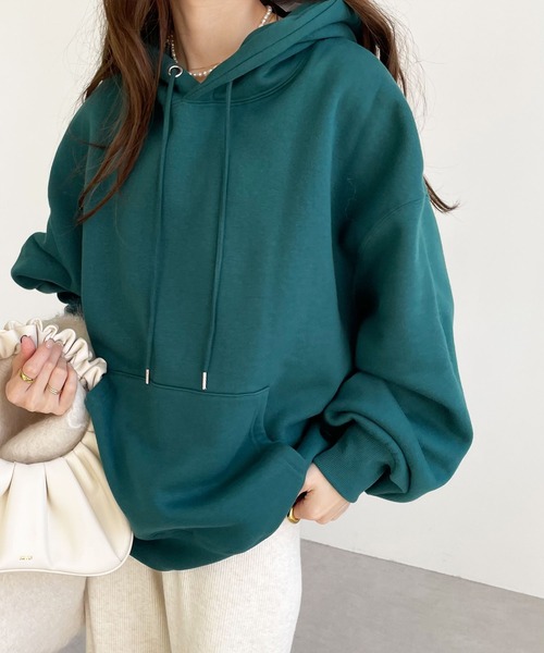 GeeRA（ジーラ）の「綿混裏起毛ビッグシルエットパーカー（パーカー・レディース・チャコール/ブラック/パープル/ベージュ/グリーン/ピンク/ダークグリーン・S/M/L/XL/XX-LARGE）」の22枚目の写真