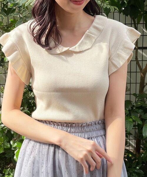 MAJESTIC LEGON(マジェスティックレゴン)の「フリルレディニット(ニット/セーター・レディース・ブラウン/アイボリー/パープル・MEDIUM)」の1枚目の写真