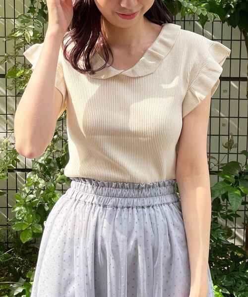 MAJESTIC LEGON(マジェスティックレゴン)の「フリルレディニット(ニット/セーター・レディース・ブラウン/アイボリー/パープル・MEDIUM)」の5枚目の写真