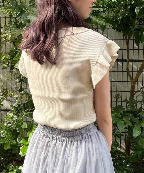 MAJESTIC LEGON(マジェスティックレゴン)の「フリルレディニット(ニット/セーター・レディース・ブラウン/アイボリー/パープル・MEDIUM)」の6枚目の写真