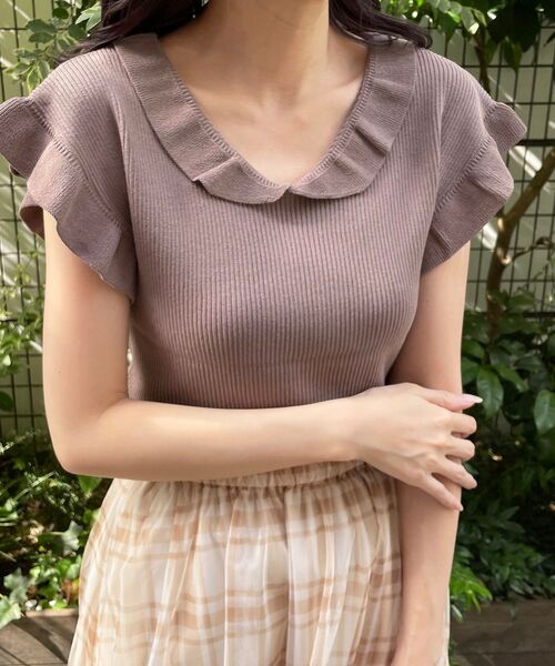 MAJESTIC LEGON(マジェスティックレゴン)の「フリルレディニット(ニット/セーター・レディース・ブラウン/アイボリー/パープル・MEDIUM)」の9枚目の写真