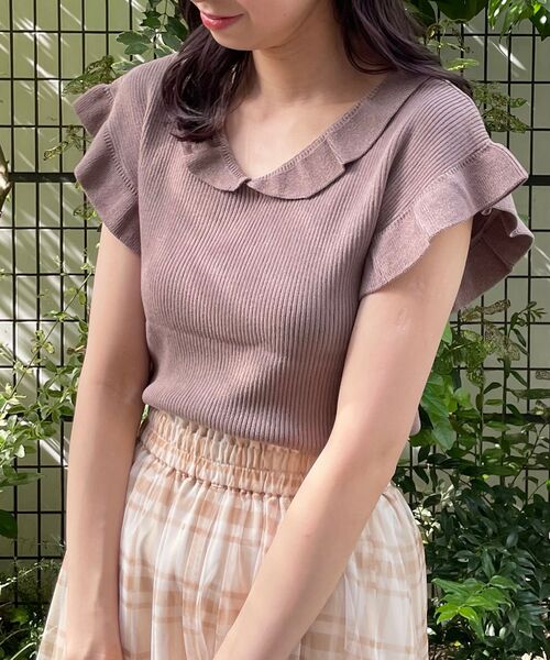 MAJESTIC LEGON(マジェスティックレゴン)の「フリルレディニット(ニット/セーター・レディース・ブラウン/アイボリー/パープル・MEDIUM)」の10枚目の写真