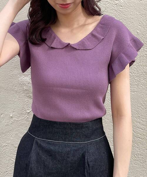 MAJESTIC LEGON(マジェスティックレゴン)の「フリルレディニット(ニット/セーター・レディース・ブラウン/アイボリー/パープル・MEDIUM)」の15枚目の写真