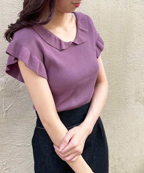 MAJESTIC LEGON(マジェスティックレゴン)の「フリルレディニット(ニット/セーター・レディース・ブラウン/アイボリー/パープル・MEDIUM)」の16枚目の写真