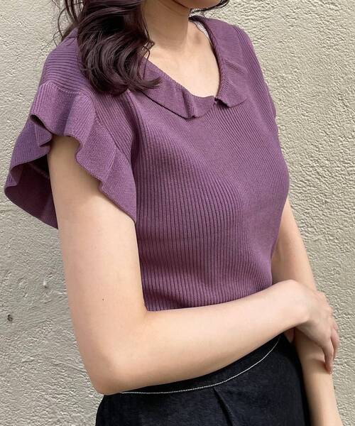 MAJESTIC LEGON(マジェスティックレゴン)の「フリルレディニット(ニット/セーター・レディース・ブラウン/アイボリー/パープル・MEDIUM)」の17枚目の写真