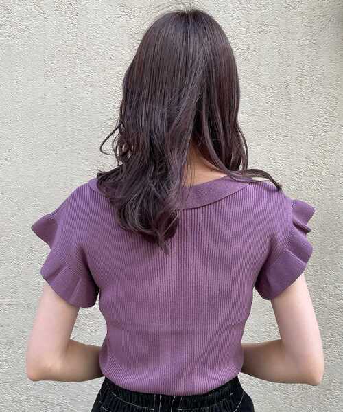 MAJESTIC LEGON(マジェスティックレゴン)の「フリルレディニット(ニット/セーター・レディース・ブラウン/アイボリー/パープル・MEDIUM)」の18枚目の写真