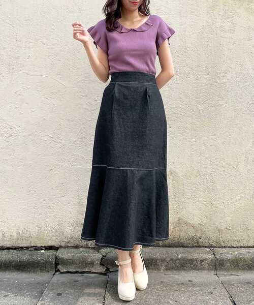 MAJESTIC LEGON(マジェスティックレゴン)の「フリルレディニット(ニット/セーター・レディース・ブラウン/アイボリー/パープル・MEDIUM)」の19枚目の写真