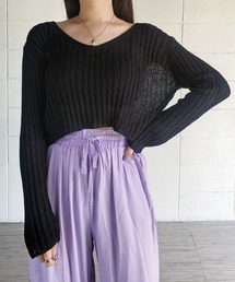 me+em select | ショートシースルーカラーリブニット(ニット/セーター)