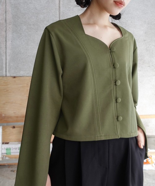 anown(アノン)の「ハートネックショート丈ジャケット【コンテンポラリーダンサー水村里奈×anown 限定コラボ】(ノーカラージャケット・レディース・ブラック/ブラウン/カーキ・FREE)」の19枚目の写真