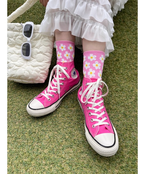 WC(ダブル シー)の「フラワーパターンソックス(ソックス/靴下・レディース・グリーン/ブルー/ブラック/パープル/ホワイト/ピンク/グレー/パープル系その他/ベージュ・FREE)」の9枚目の写真