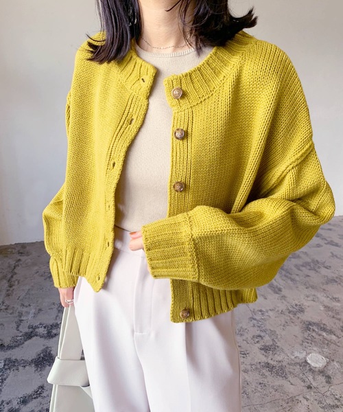 【未使用】【公式売り切れ】ボアニットカーディガン　イエロー LIAN（リアン）の「2WAYクロップドニットカーディガン（カーディガン