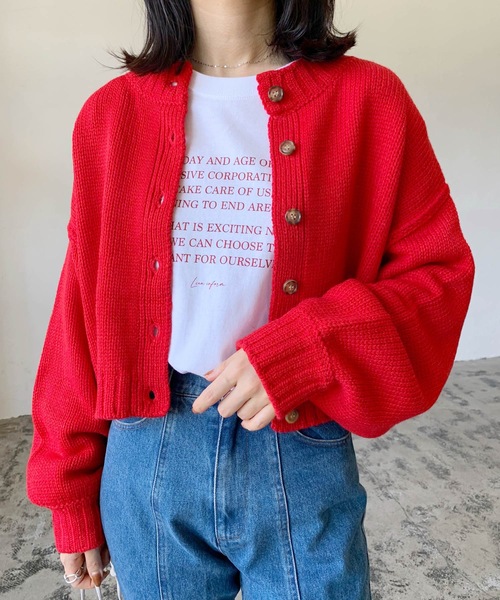 LIAN（リアン）の「2WAYクロップドニットカーディガン（カーディガン/ボレロ・レディース・アイボリー/イエロー/ブラック/レッド/ブラウン/グリーン/ピンク/イエロー系その他・FREE）」の10枚目の写真