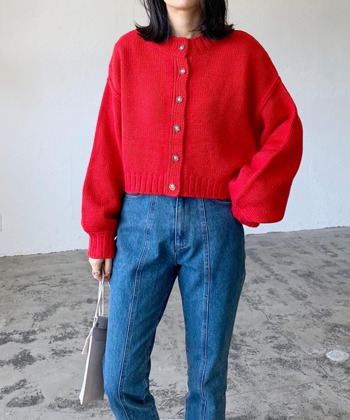 LIAN（リアン）の「2WAYクロップドニットカーディガン（カーディガン/ボレロ・レディース・アイボリー/イエロー/ブラック/レッド/ブラウン/グリーン/ピンク/イエロー系その他・FREE）」の12枚目の写真