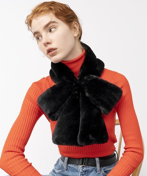 Casselini（キャセリーニ）の「Casselini(キャセリーニ)リボンティペット（マフラー・レディース・ブラック/グリーン/その他/その他1/レオパード・FREE）」の2枚目の写真