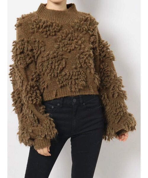 MURUA（ムルーア）の「ボンボンループニット（ニット/セーター・レディース・ブラウン/アイボリー・FREE）」の4枚目の写真