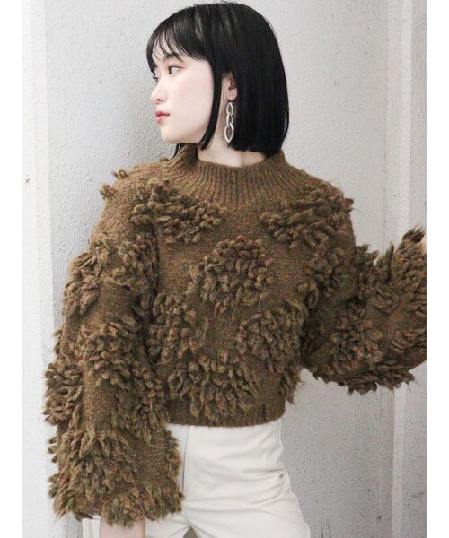 MURUA（ムルーア）の「ボンボンループニット（ニット/セーター・レディース・ブラウン/アイボリー・FREE）」の11枚目の写真