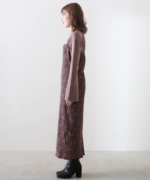 Cheek（チーク）の「花柄ベロアプリーツキャミワンピース＋リブハイネックニットセット（ワンピース・レディース・グレイッシュベージュ/チャコールグレー/ブラウン・FREE）」の14枚目の写真