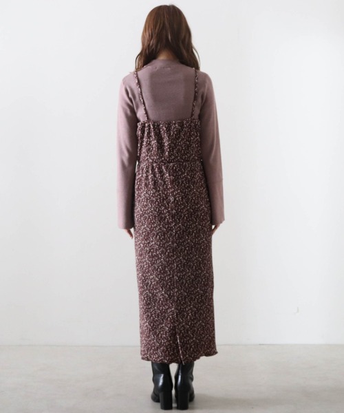 Cheek（チーク）の「花柄ベロアプリーツキャミワンピース＋リブハイネックニットセット（ワンピース・レディース・グレイッシュベージュ/チャコールグレー/ブラウン・FREE）」の8枚目の写真