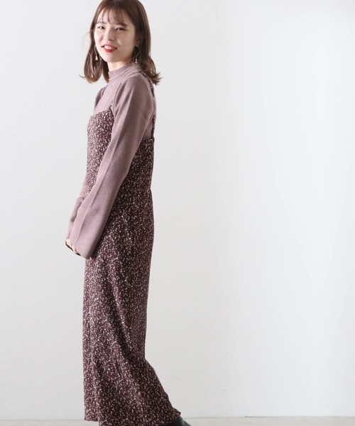 Cheek（チーク）の「花柄ベロアプリーツキャミワンピース＋リブハイネックニットセット（ワンピース・レディース・グレイッシュベージュ/チャコールグレー/ブラウン・FREE）」の12枚目の写真