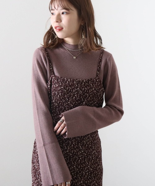 Cheek（チーク）の「花柄ベロアプリーツキャミワンピース＋リブハイネックニットセット（ワンピース・レディース・グレイッシュベージュ/チャコールグレー/ブラウン・FREE）」の22枚目の写真