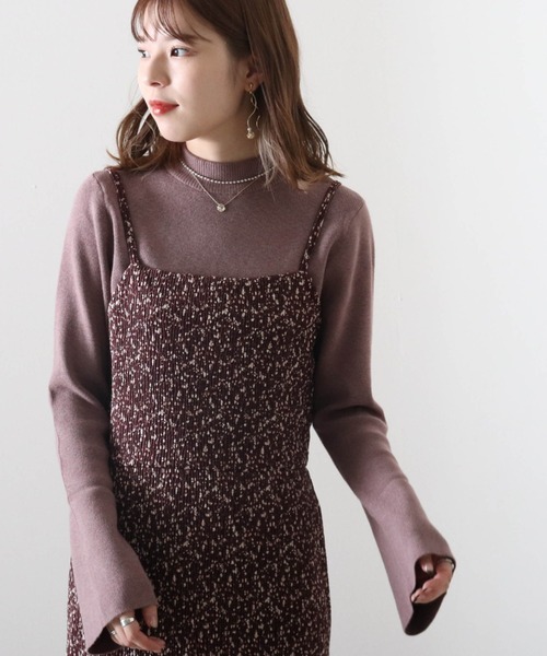 Cheek（チーク）の「花柄ベロアプリーツキャミワンピース＋リブハイネックニットセット（ワンピース・レディース・グレイッシュベージュ/チャコールグレー/ブラウン・FREE）」の13枚目の写真