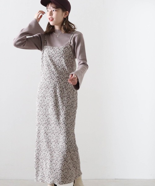 Cheek（チーク）の「花柄ベロアプリーツキャミワンピース＋リブハイネックニットセット（ワンピース・レディース・グレイッシュベージュ/チャコールグレー/ブラウン・FREE）」の19枚目の写真