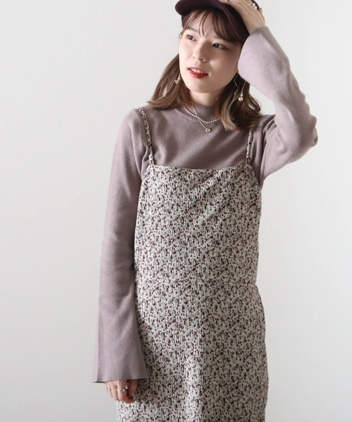 Cheek（チーク）の「花柄ベロアプリーツキャミワンピース＋リブハイネックニットセット（ワンピース・レディース・グレイッシュベージュ/チャコールグレー/ブラウン・FREE）」の10枚目の写真
