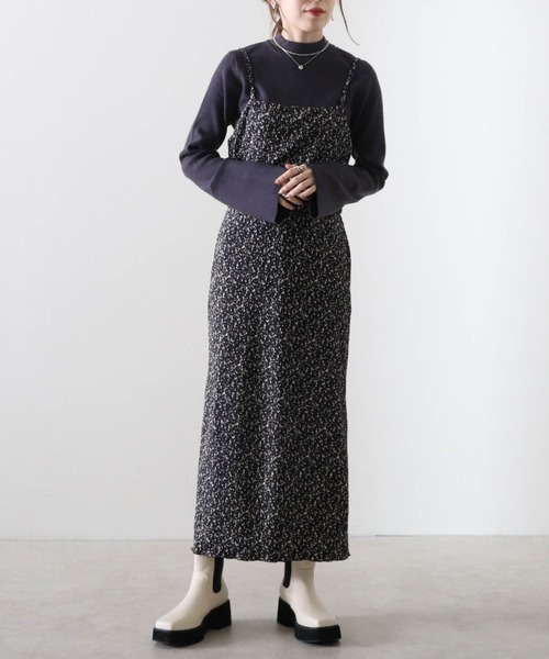 Cheek（チーク）の「花柄ベロアプリーツキャミワンピース＋リブハイネックニットセット（ワンピース・レディース・グレイッシュベージュ/チャコールグレー/ブラウン・FREE）」の16枚目の写真