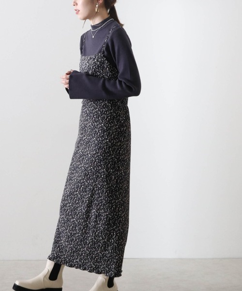 Cheek（チーク）の「花柄ベロアプリーツキャミワンピース＋リブハイネックニットセット（ワンピース・レディース・グレイッシュベージュ/チャコールグレー/ブラウン・FREE）」の20枚目の写真