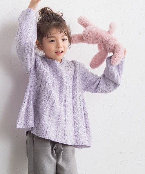 lulpini(ルルピー二)の「kids ケーブルAラインニット(ニット/セーター・キッズ・アイボリー/シルバーグレー/ラベンダー・S/M/L)」の3枚目の写真